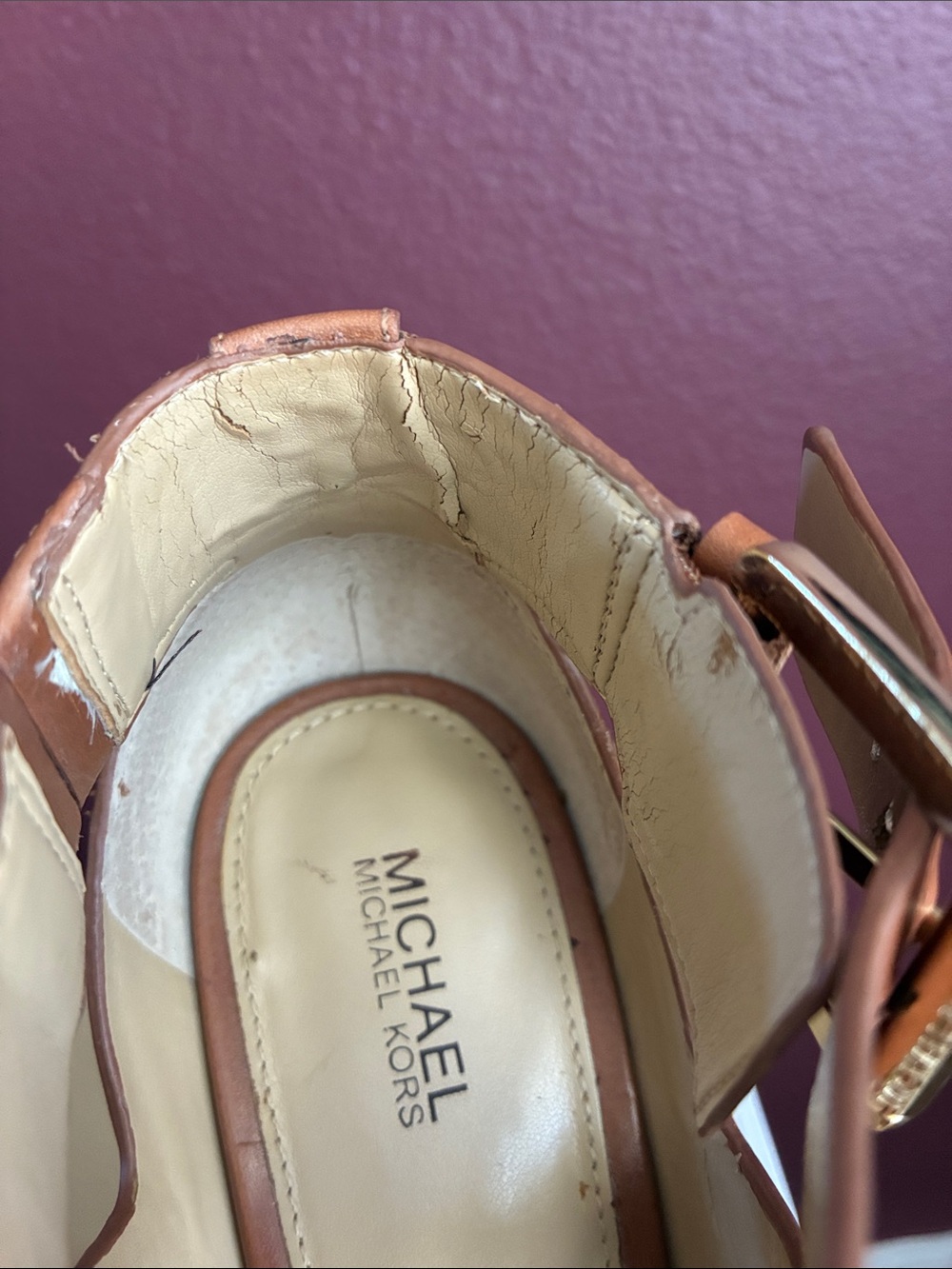 Michael Kors Luggage Leather Josephine Open Toe High Heel Sandals - Picture 4 of 9